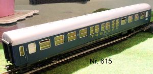 Nr. 615    Modellbahn HO Schnellzug Reisewagen DB blau TOUROPA volle Beschriftung