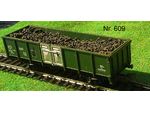 Nr. 609   JOUEF H0; Güterwagen offen mit Kohlenbeladung, 2 achsig